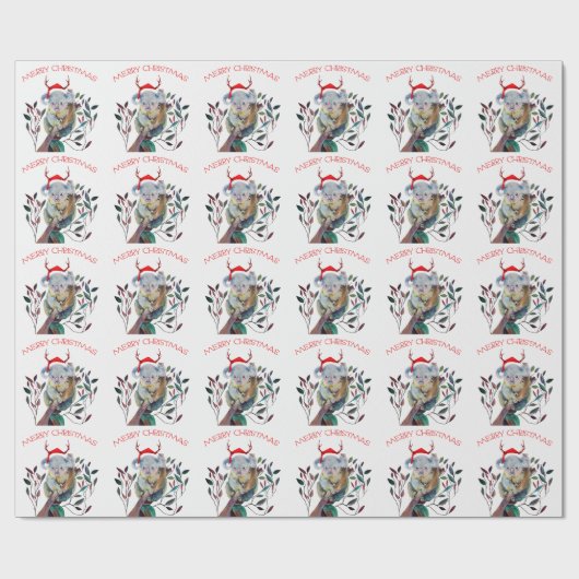 オーストラリアのコアラ・サンタハットメリークリスマス ラッピングペーパー (フラット)