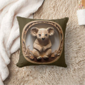 オーストラリアのコアラ・ベア・ウッド彫刻 クッション (ブランケット)