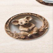 オーストラリアのコアラ・ベア・ウッド彫刻 ラウンドペーパーコースター (アングル)