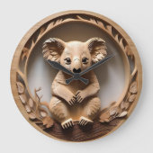 オーストラリアのコアラ・ベア・ウッド彫刻 ラージ壁時計 (正面)