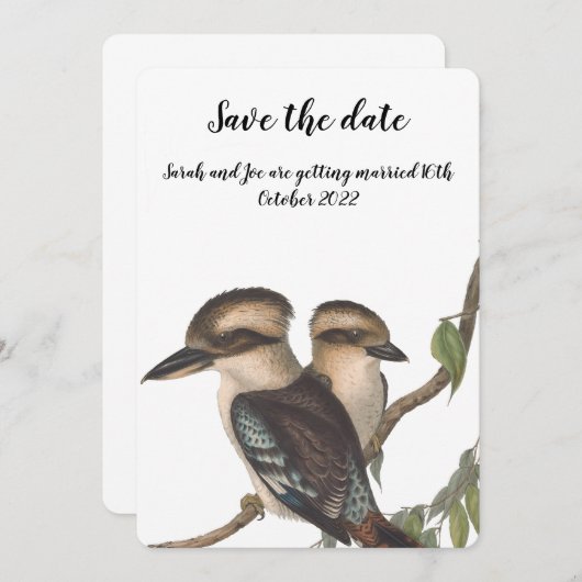 オーストラリアのコオカブッラが描かれたSave the dateカード 招待状 (正面/裏面)
