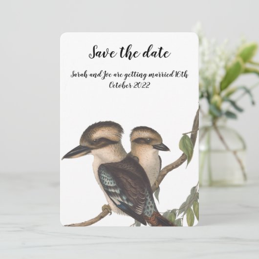 オーストラリアのコオカブッラが描かれたSave the dateカード 招待状 (スタンド正面)