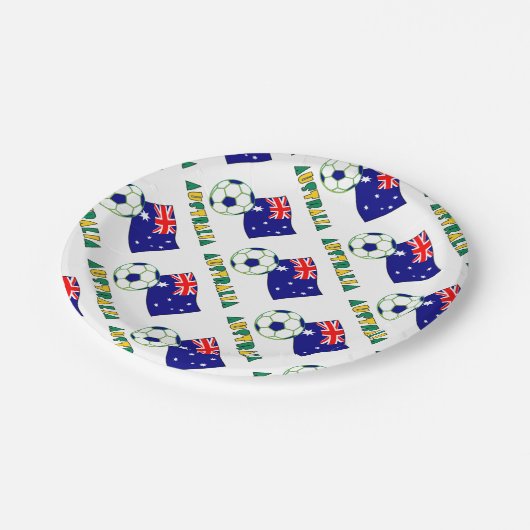 オーストラリアのサッカーボールとフラッグタイル ペーパープレート (アングル)