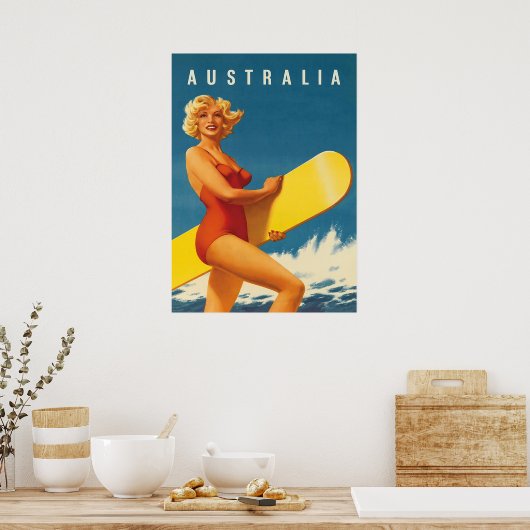 オーストラリアのサーファーレトロヴィンテージ旅行ポスター ポスター (キッチン)