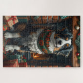 オーストラリアのシェパードとクリスマスプレゼント暖炉 ジグソーパズル (横)