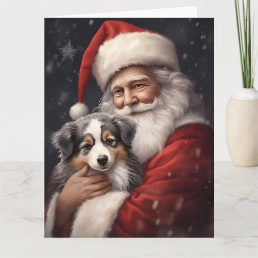 オーストラリアのシェパードとサンタクロースのクリスマス カード (正面)