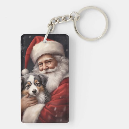 オーストラリアのシェパードとサンタクロースのクリスマス キーホルダー (裏面)