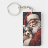 オーストラリアのシェパードとサンタクロースのクリスマス キーホルダー (正面)