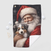 オーストラリアのシェパードとサンタクロースのクリスマス ゴルフタオル (インサイチュ)
