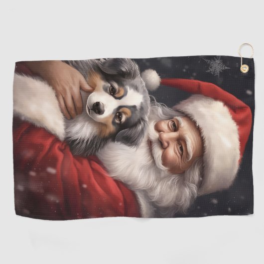 オーストラリアのシェパードとサンタクロースのクリスマス ゴルフタオル (横)