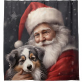 オーストラリアのシェパードとサンタクロースのクリスマス シャワーカーテン (正面)