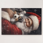オーストラリアのシェパードとサンタクロースのクリスマス ジグソーパズル (横)