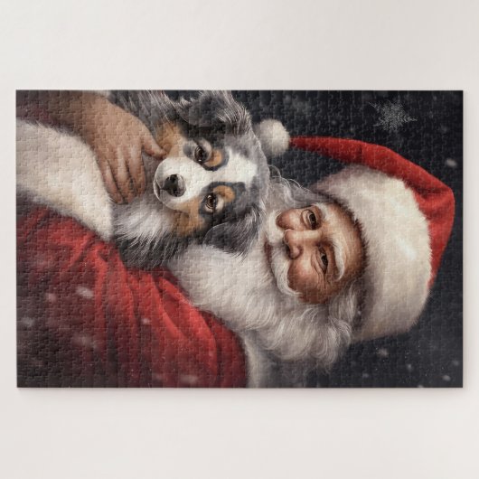オーストラリアのシェパードとサンタクロースのクリスマス ジグソーパズル (横)