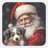 オーストラリアのシェパードとサンタクロースのクリスマス スクエアシール (正面)