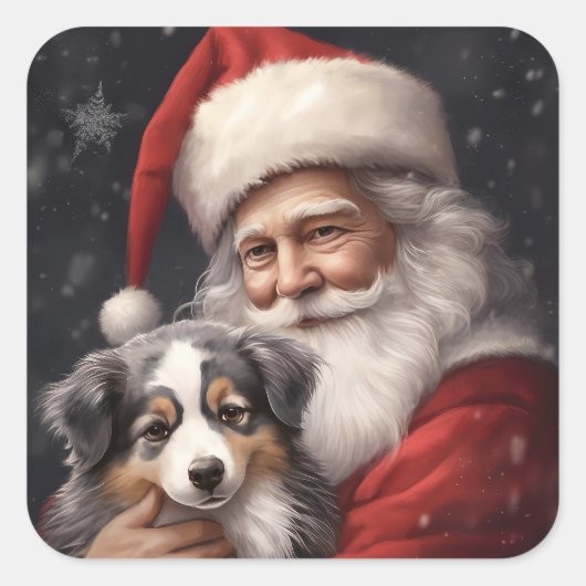 オーストラリアのシェパードとサンタクロースのクリスマス スクエアシール (正面)