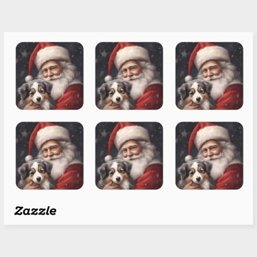 オーストラリアのシェパードとサンタクロースのクリスマス スクエアシール (シート)