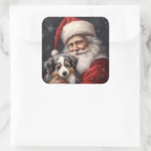 オーストラリアのシェパードとサンタクロースのクリスマス スクエアシール (バッグ)