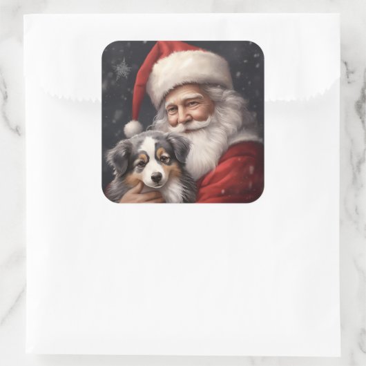 オーストラリアのシェパードとサンタクロースのクリスマス スクエアシール (バッグ)