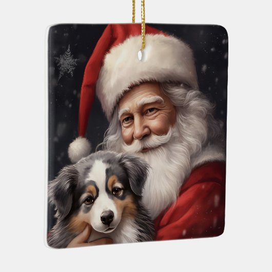 オーストラリアのシェパードとサンタクロースのクリスマス セラミックオーナメント (右)