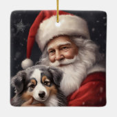 オーストラリアのシェパードとサンタクロースのクリスマス セラミックオーナメント (裏面)