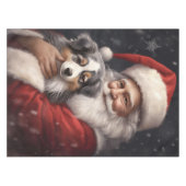 オーストラリアのシェパードとサンタクロースのクリスマス テーブルクロス (正面(横))