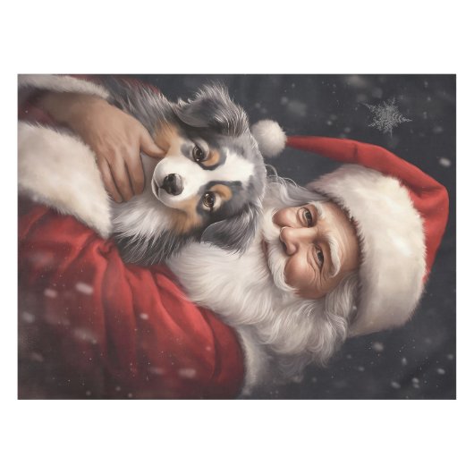 オーストラリアのシェパードとサンタクロースのクリスマス テーブルクロス (正面(横))