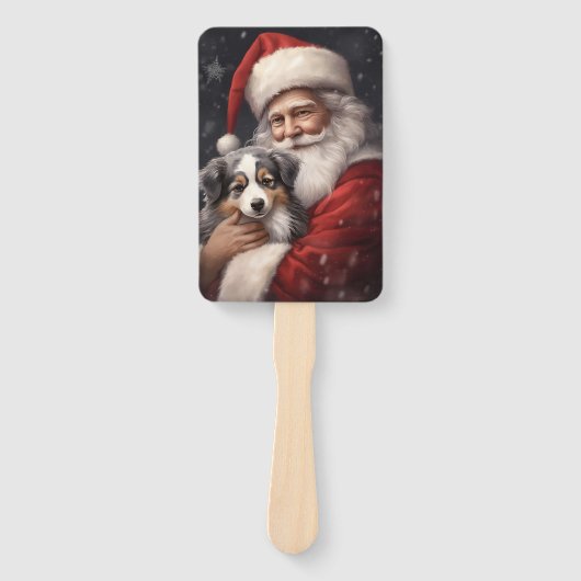 オーストラリアのシェパードとサンタクロースのクリスマス ハンドファン (正面)