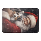 オーストラリアのシェパードとサンタクロースのクリスマス バスマット (正面)
