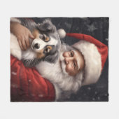 オーストラリアのシェパードとサンタクロースのクリスマス フリースブランケット (正面(横))