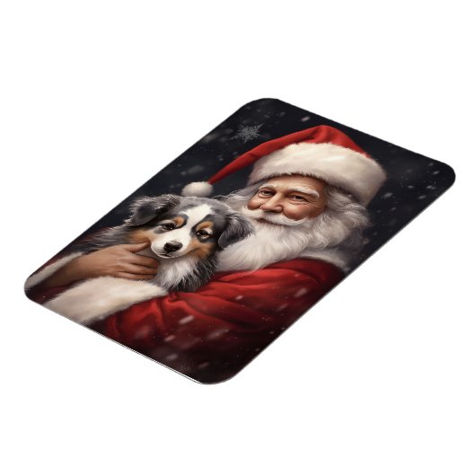 オーストラリアのシェパードとサンタクロースのクリスマス マグネット (左側)