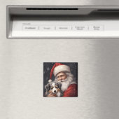 オーストラリアのシェパードとサンタクロースのクリスマス マグネット (インサイチュ (食洗機))