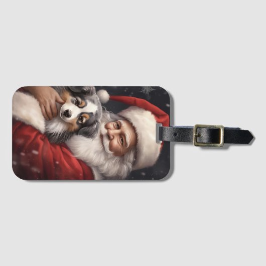 オーストラリアのシェパードとサンタクロースのクリスマス ラゲッジタグ (正面横)