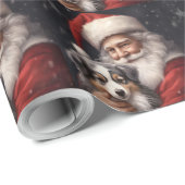 オーストラリアのシェパードとサンタクロースのクリスマス ラッピングペーパー (ロールコーナー)