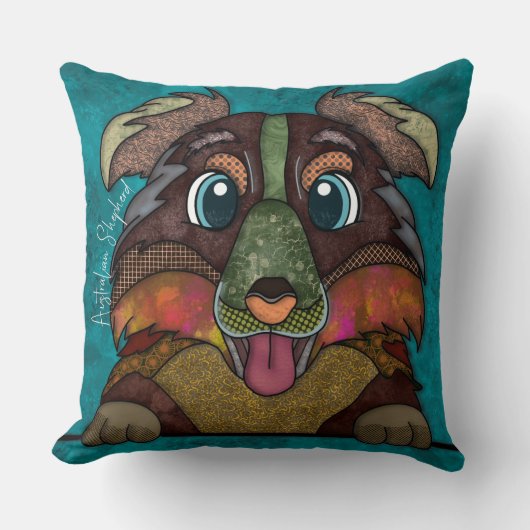 オーストラリアのシェパードの手絵を描装飾用クッション クッション (正面)