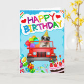 オーストラリアのシェパードドライビングとバルーン誕生日 カード (黄色い花)