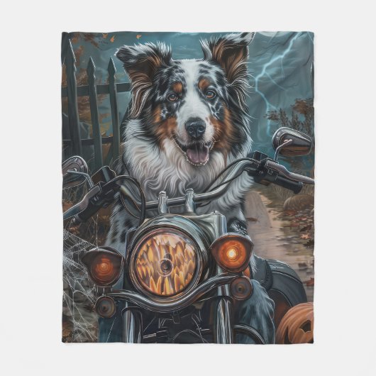 オーストラリアのシェパードライディングオートバイハロウィーン フリースブランケット (正面)