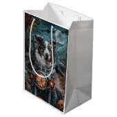 オーストラリアのシェパードライディングオートバイハロウィーン ミディアムペーパーバッグ (裏面アングル)