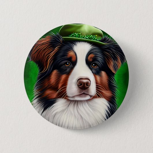 オーストラリアのシェパード犬で聖パトリックの日のドレス 缶バッジ (正面)