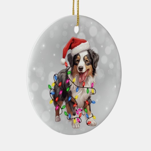 オーストラリアのシェパード犬のクリスマスライト セラミックオーナメント (右)