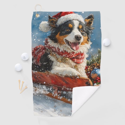 オーストラリアのシェパード犬のスレッジクリスティマス ゴルフタオル (インサイチュ)