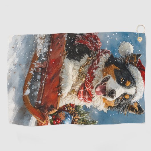 オーストラリアのシェパード犬のスレッジクリスティマス ゴルフタオル (横)