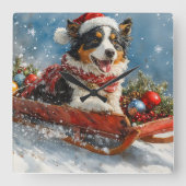 オーストラリアのシェパード犬のスレッジクリスティマス スクエア壁時計 (正面)