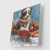 オーストラリアのシェパード犬のスレッジクリスティマス スクエア壁時計 (傾斜)