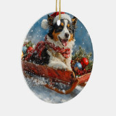 オーストラリアのシェパード犬のスレッジクリスティマス セラミックオーナメント (右)