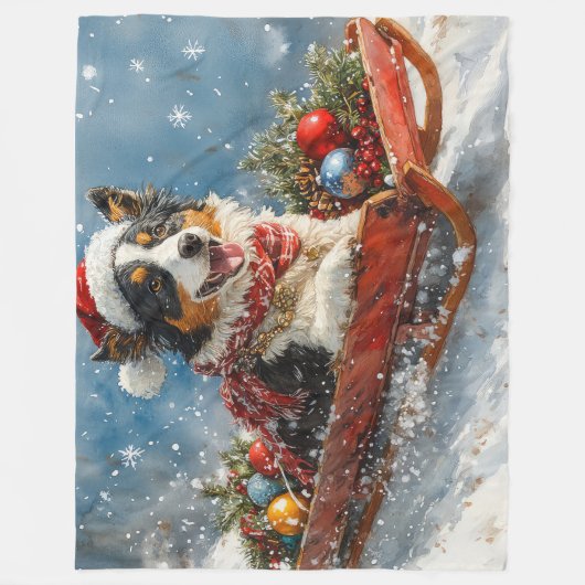 オーストラリアのシェパード犬のスレッジクリスティマス フリースブランケット (正面)