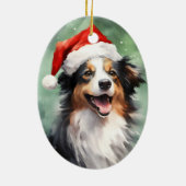 オーストラリアのシェパード絵を描クリスマスブラシ セラミックオーナメント (裏面)