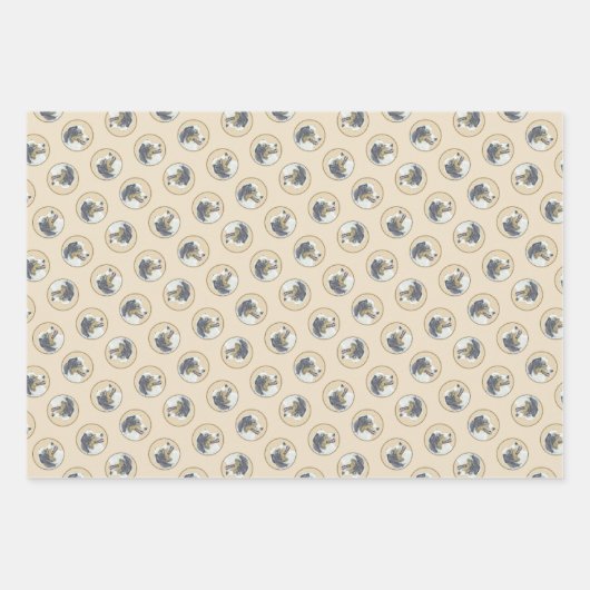 オーストラリアのシェパード絵を描ブラック・トリの犬アート ラッピングペーパーシート (正面)