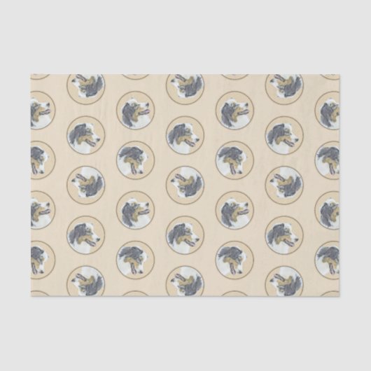 オーストラリアのシェパード絵を描ブラック・トリの犬アート 薄葉紙 (正面)