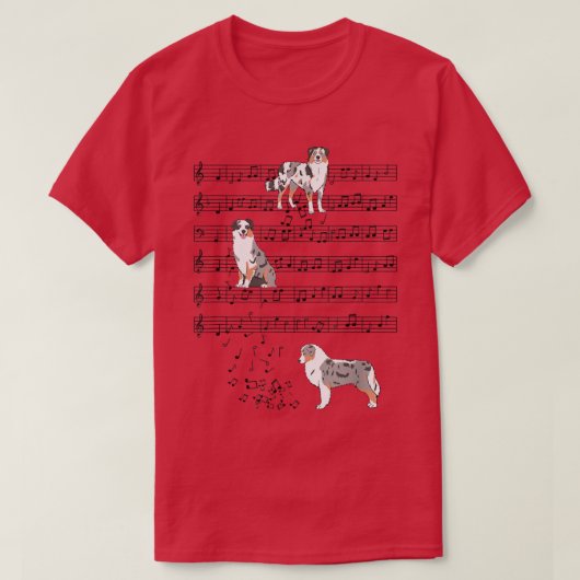 オーストラリアのシェパード音楽ノートミュージシャン犬の恋人 Tシャツ (デザイン正面)