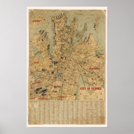 オーストラリアのシドニーの古地図 ポスター